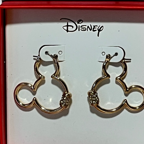 Disney Mickey Mouse Head Gold Tone w/Crystal Large Hoop Earrings NIB - Picture 2 of 5